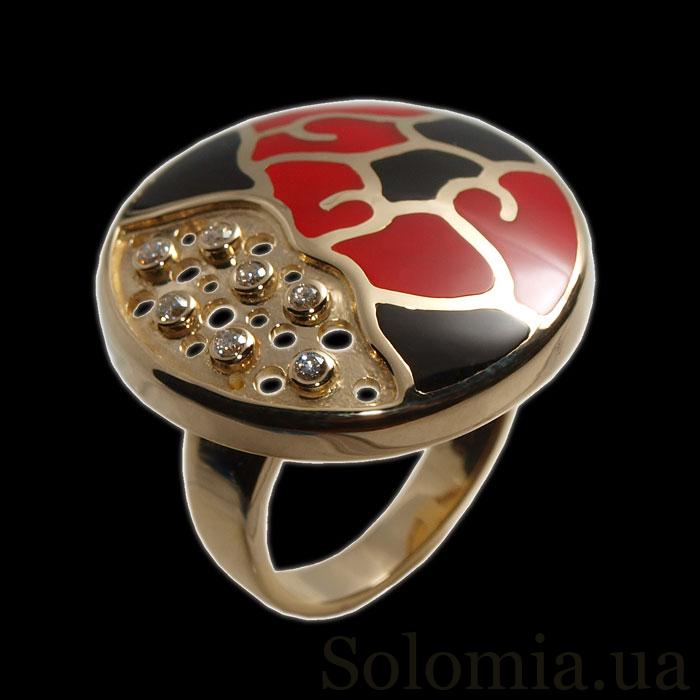 Кольцо из желтого золота с черно-красной эмалью и бриллиантами